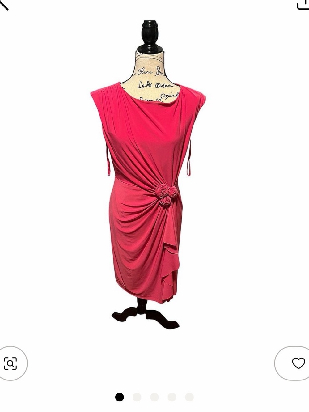 Kasper Hot Pink Draped Midi Dress with Rosette Waist